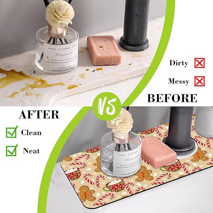 Chrismas Sink Splash Guard Faucet Mat Christmas Absorbent Fast Drying Mat Sink
