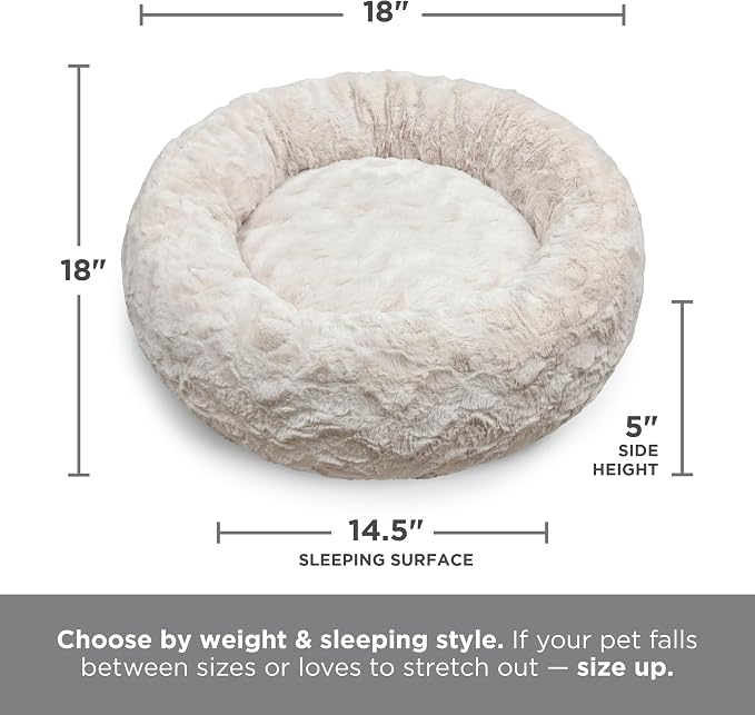 Best Friends by Sheri The Original Calming Donut Dog Bed for Extra-Small Dogs up to 10 lbs, Lux Faux Fur, Mink Dark Gray, 18" x 18"