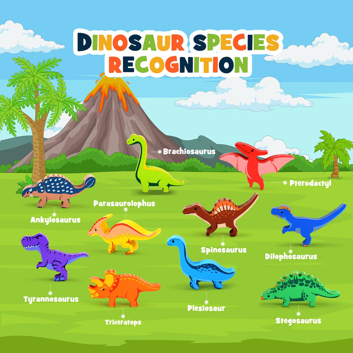 IPOURUP Dinosaur Toys for Kids 3-5: Wooden Stacking Montessori Toys for 3 4 5 6 7 Year Old Balance Competition Game for Family Ideal Christmas Birthday Gifts for Kids Ages 3-7 (Double Version)