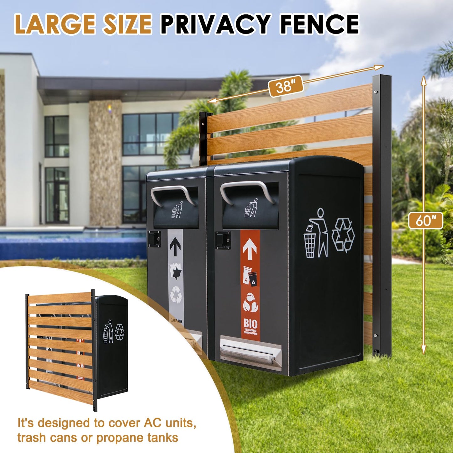 NAIZEA 60" H x 38" W Air Conditioner Fence Outdoor Privacy Fence Screen, Pool Equipment Enclosure, Trash Can Enclosure, Wood Screen Panels for Backyard Outside