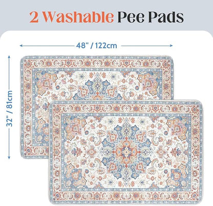 Washable Pee Pads for Dogs, 2 Pack Reusable Puppy Training Pads 48"x32" Super Absorbent Waterproof Dog Training Pads, Non-Slip Potty Pads, Whelping Pads Litter Mat Beige
