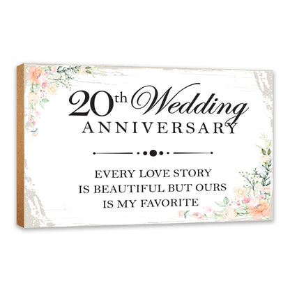 LifeSong Milestones Anniversary Shelf Sitter 5.5x8 - Table Top Décor for Wedding for Couples, Parents, and Her - Wooden Décor (20th White Every Love Story)