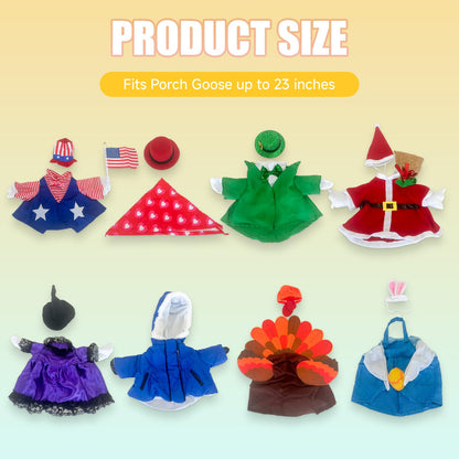 Lafans 8 Set Holiday Porch Goose Outfits Kit for Year-Round Decor: Christmas, Halloween, Thanksgiving, 4th of July, Valentine‘s, Easter, St. Patrick’s Day & Winter Ski Suit(23inch)