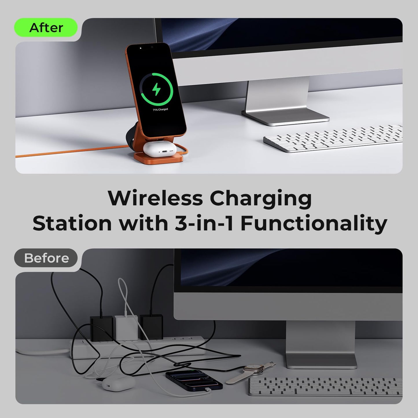 KU XIU QI 2.2 25W 3-in-1 Charging Station for Apple Device, Foldable Magnetic Charger for iPhone 17/16, 5W for Apple Watch & AirPods, Fast Travel Wireless Charging Stand with 45W Adapter