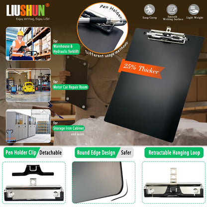 Aluminum Magnetic Clipboard A4 Metal Strong Fixed Magnet Message Clip Board Stainless Hangable w/Pen Holder Letter 9" x 12.6" for School Office Forklift Factory Workshops Supplies (Black)
