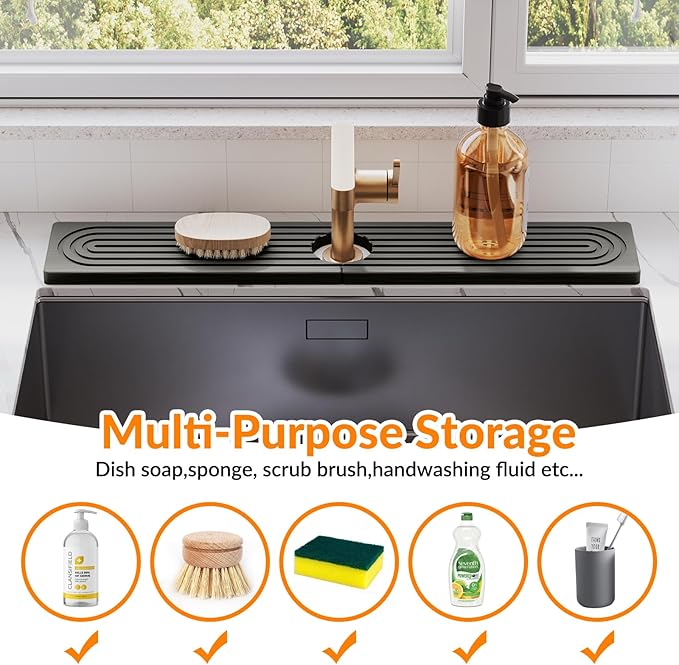 23.6 Inch Stone Faucet Mat for Kitchen Sink Splash Guard, Diatomite Sink