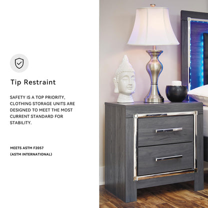 Signature Design by Ashley Lodanna Modern Glam 2 Drawer Nightstand with USB & Wireless Charging Options, 24.41" Tall, Gray Wood Grain