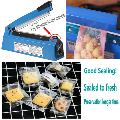 Impulse Heat Sealer Manual Bags Sealer Heat Sealing Machine 12 Inch Impulse Sealer Machine for Plastic Bags PE PP Bags with Extra Replace Element Grip