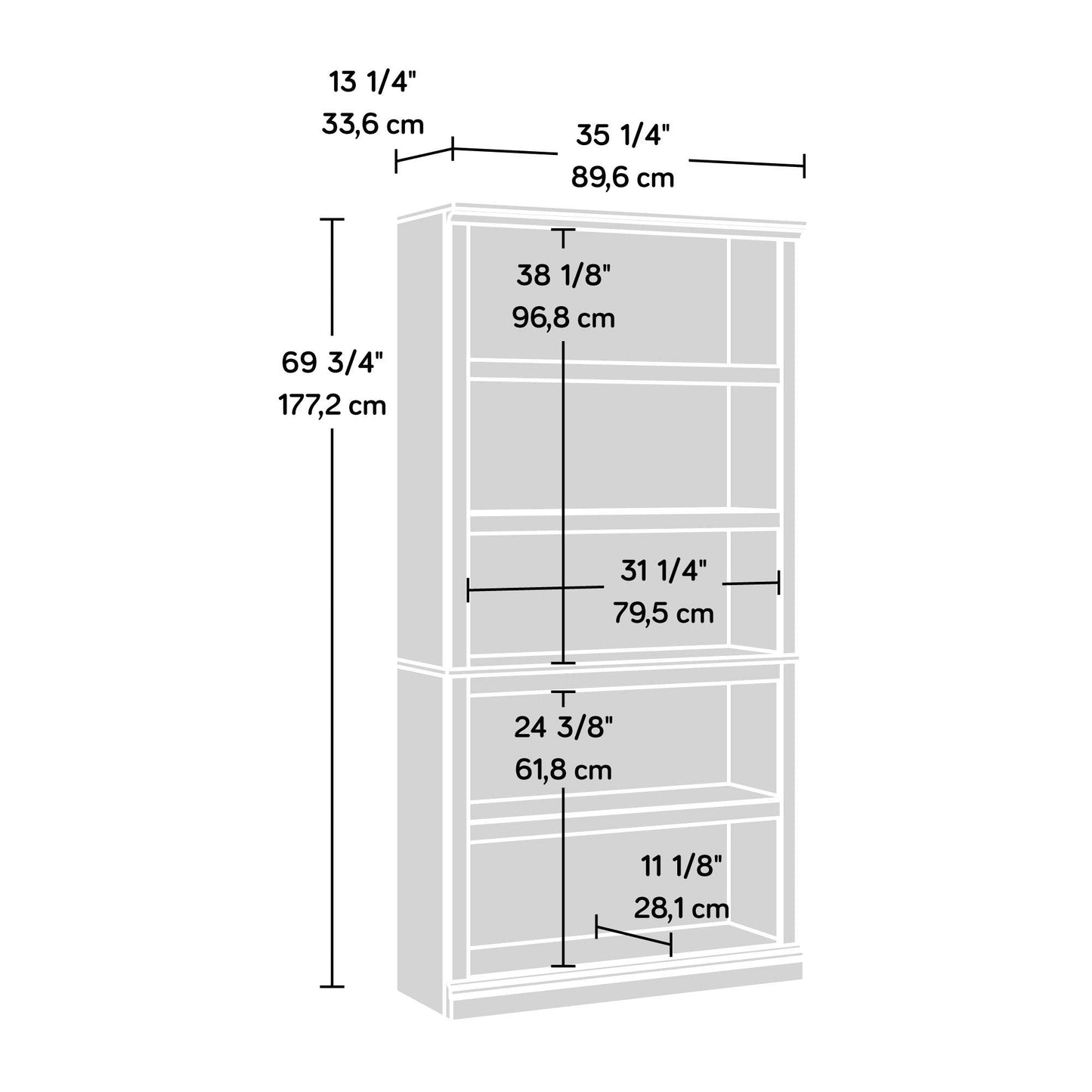 Sauder 5 Tier Book Shelf Wooden Bookcase Multipurpose Bookshelf for Home Office, Living Room, in White Plank