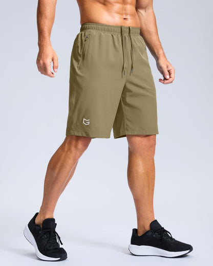 G Gradual Men's Athletic Running Shorts with Zipper Pockets Quick Dry 7"/ 5"/ 9" Workout Gym Shorts for Basketball Hiking(Dusty Khaki,9S)