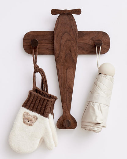 Vinoil Kids Coat Rack Wall Mount, Airplane-Shaped Wooden Wall Coat Hooks for Kids, Cute Walnut Coat Hanger Heavy Duty for Bathrooms, Door, Entryway, Kids Room, or Nursery