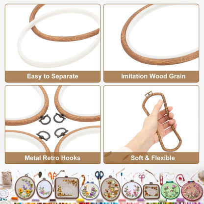PATIKIL 10 Pieces 6.3"x4.7" Embroidery Hoops Frame Imitated Wood Oval Cross Stitch Hoop Ring for Embroidery Art Craft Handy Sewing Decoration