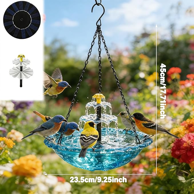 Solar Hanging Bird Bath Fountain, 2026 New 3 Layers Solar Powered Bird Bath Fountain, Outdoor Humming Birds Cascade Baths Fountains, Garden Patio Yard Backyard Lawn Decor (Blue)