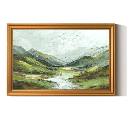 ARPEOTCY Gold Framed Large Canvas Prints Wall Art,3D Textured Landscape,16x24 Inch Green Mountain Artwork for Living Room,Classic Nature Oil Painting Print,Rustic Country Style Home Decor