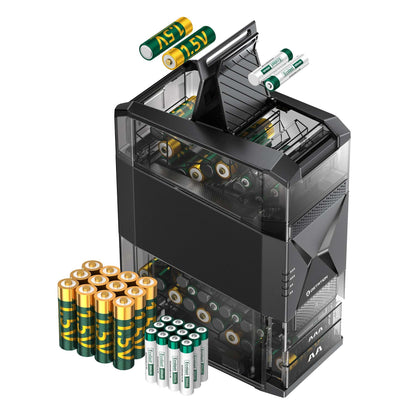 Ostation 2 AA AAA Battery Charger Charging Station with 12 AA Li-ion & 12 AAA NiMH, 3 in 1 Smart Polarity-Free Charger & Organizer for NiMH & Lithium, Auto-sort Good & Bad, Holds 24 Cells, App Control