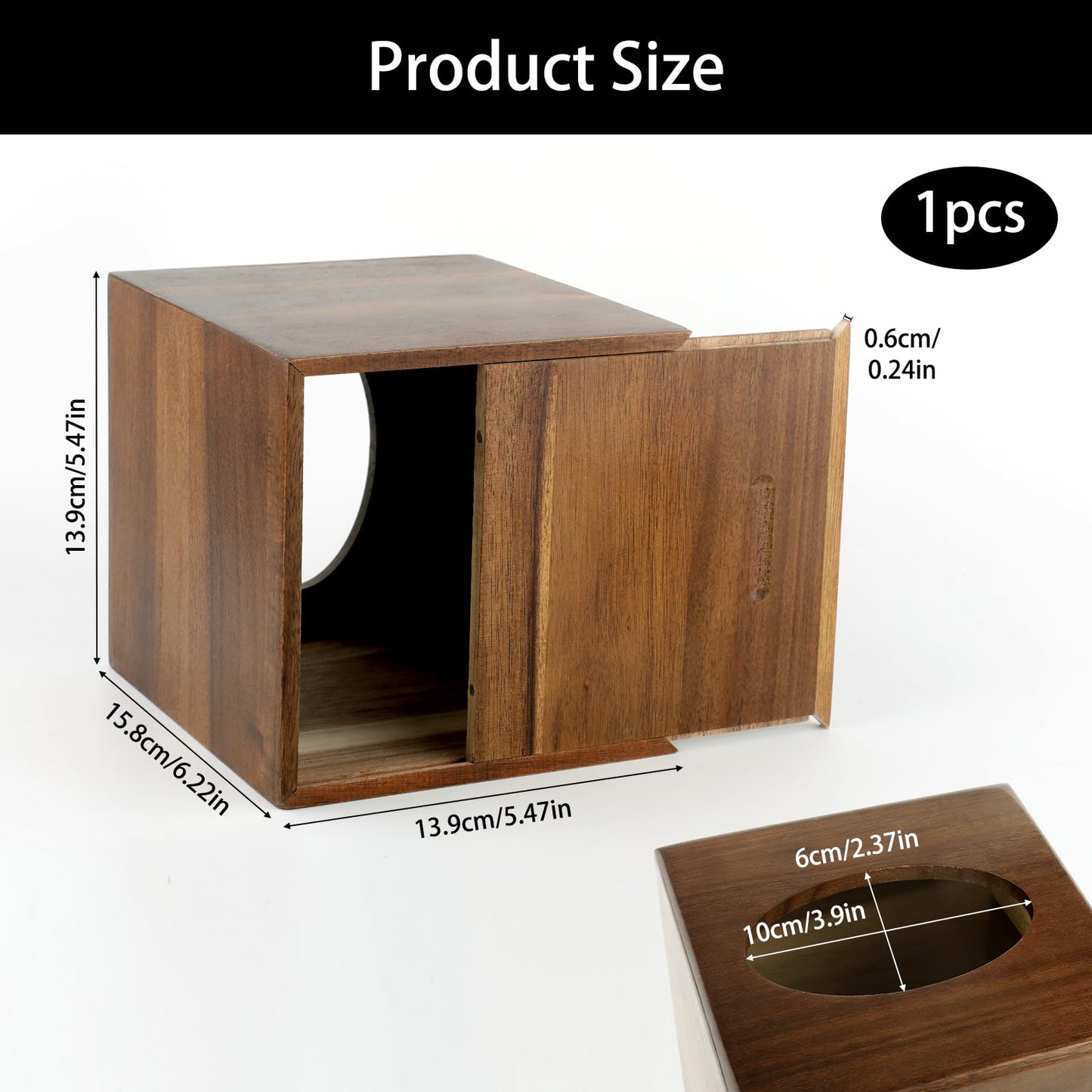 Tissue Box Cover,Square Wooden Tissue Holder with Slide-Out Bottom, Acacia Wood Facial Paper Holder for Bathroom,Living Room,Office, Decorative Cube Facial Tissue Box Cover,Modern Farmhouse Style