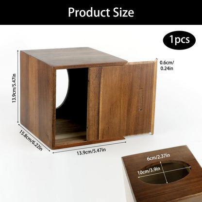 Tissue Box Cover,Square Wooden Tissue Holder with Slide-Out Bottom, Acacia Wood Facial Paper Holder for Bathroom,Living Room,Office, Decorative Cube Facial Tissue Box Cover,Modern Farmhouse Style