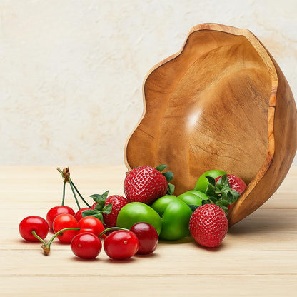 Mother's Day Handmade Large Wooden Bowl Mango Wood Decorative Bowl for Veggies, Fruits Wooden Serving Scalloped Bowl Modern Rustic Home Decorations Home Party Wedding Décor 12 x 4.5 x 11 Inches
