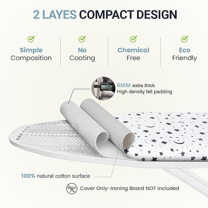 Ironing Board Cover and Pad 15"x54" Extra Thick Natural Cotton, Scorch and