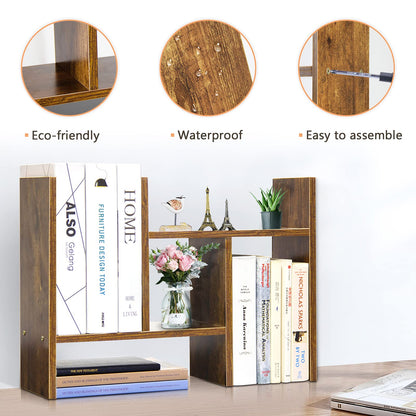 J.M.Deco Desktop Organizers and Storage for Office, Adjustable Desktop Organizer Shelf Double H Display, True Natural Stand Shelf, Desktop Shelf Organizer Natural Wood Tone