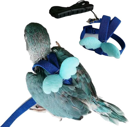 Pet Parrot Bird Harness Leash Adjustable Bird Flying Harness Traction Rope with Cute for Parrots Budgerigar Lovebird Cockatiel Mynah Outdoor Training Toy (Mynah,Blue)