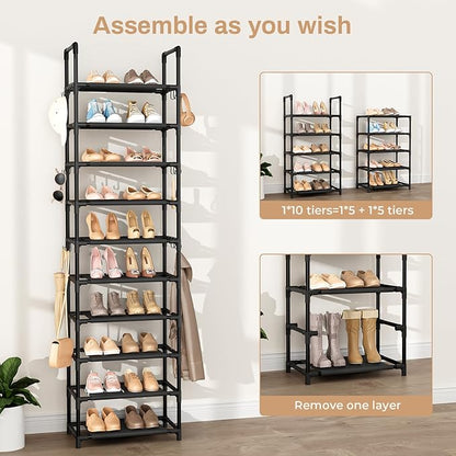 VTRIN 10 Tiers Tall Shoe Rack Holds 20-25 Pairs of Shoes Sturdy Vertical Shoe