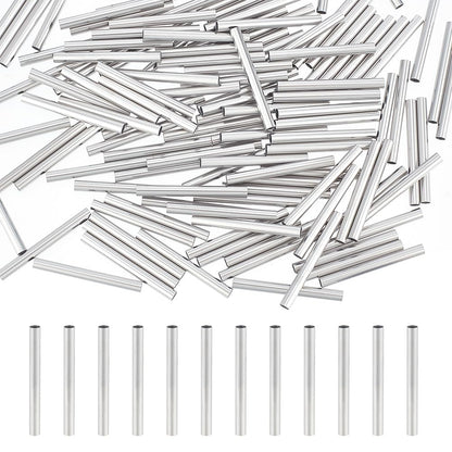 PH PandaHall About 200pcs 30mm Long Stainless Steel Tube Beads Straight Tube Charms Metal Smooth Finding Beads for Jewelry Crafts Making Findings, 2.7mm Hole Stainless Steel Color