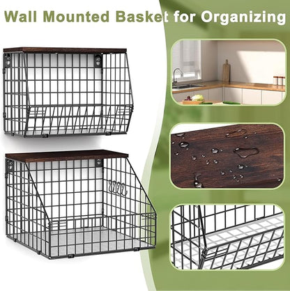 Fruit and Vegetable storage, 2 Set Wall Mounted Wire Baskets, Fruit Basket