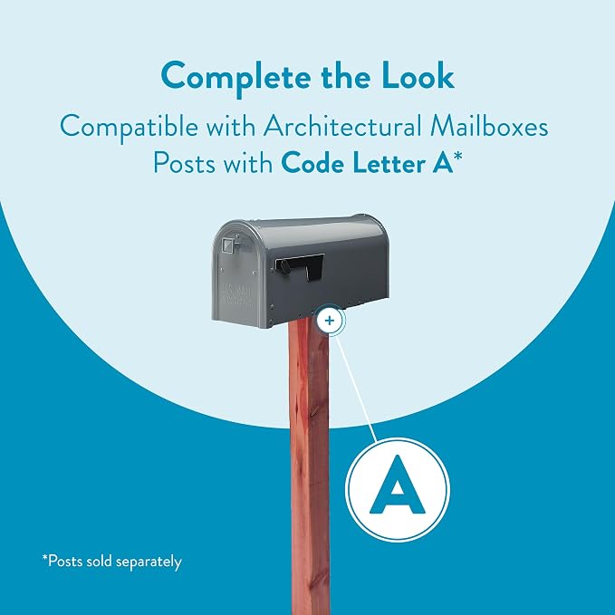 Architectural Mailboxes Edson Post Mount Mailbox, Gunmetal Grey, Medium | Galvanized steel build for outside with rust-resistant powder-coat finish and a magnetic door closure. USPS approved.