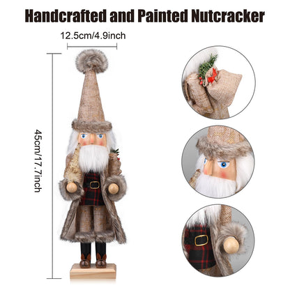 ArlinaL Santa Christmas Nutcracker Figures Decor 15 Inch, Wooden Xmas Nutcracker Santa Nutcracker Ornaments, Festive Christmas Decorations for Shelves and Tables