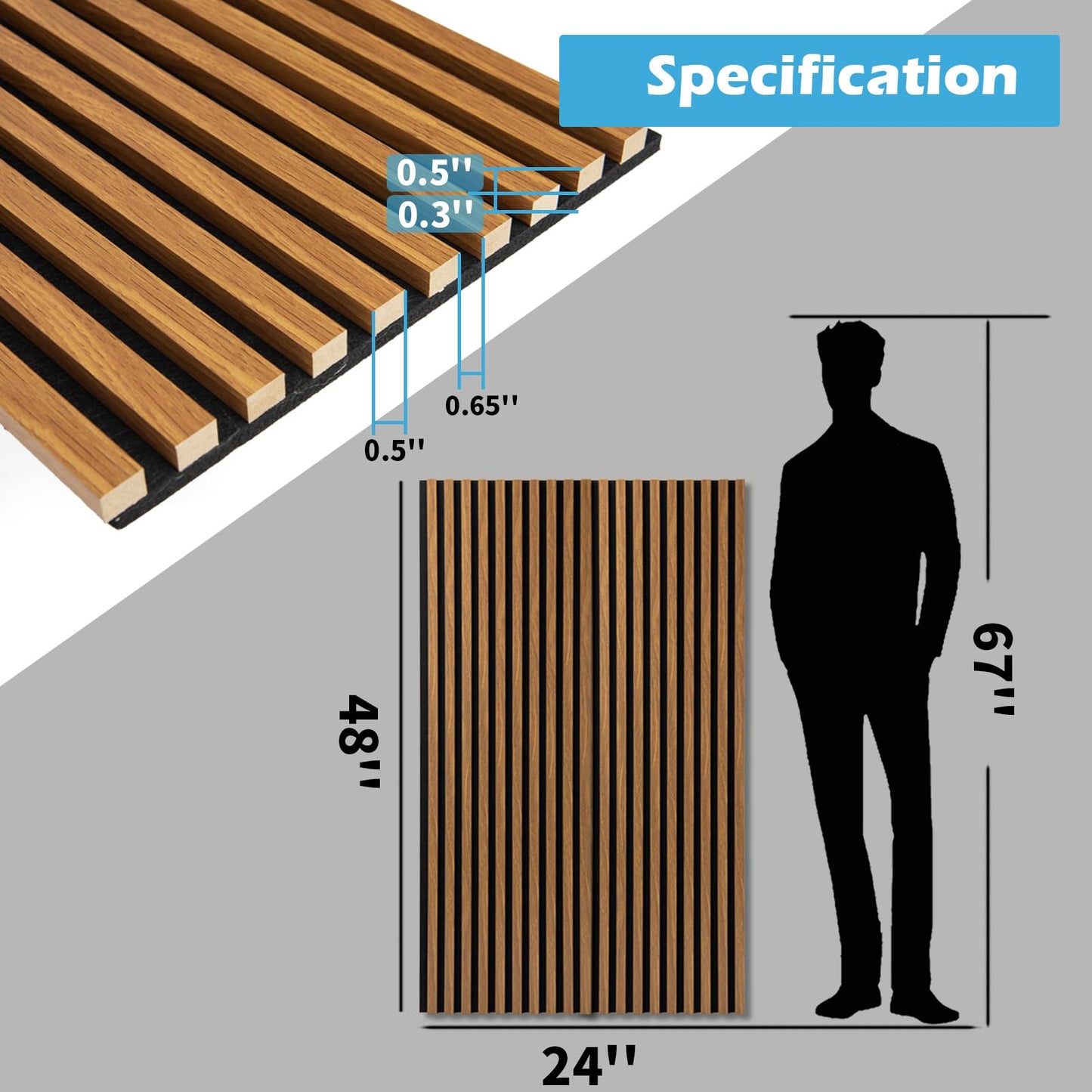 Art3d 4-Pack 48" x 24" Acoustic Wood Panels for Wall, Soundproof Wood Slat Panel for Wall and Ceiling, 3D Fluted Sound Absorbing Paneling for Interior Wall Decor, Living Room, Bedroom - Teak