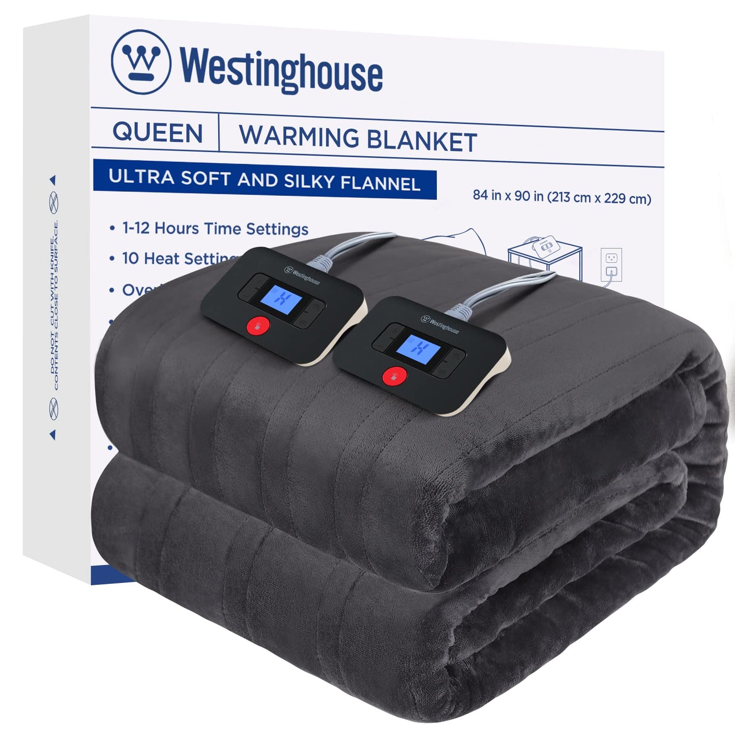 Westinghouse Electric Blanket Heated Throw, Super Cozy Soft Flannel 50"" x 60"" Heated Throw with 6 Fast Heating Levels & 2-10 Auto-Off, Machine Washable, ETL&FCC Certification, Navy Blue