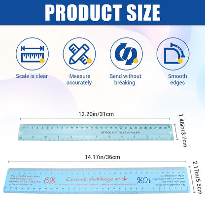 2PCS Clay Shrinkage Ruler Set - Dual Scale Measuring Tool for Pottery, Accurately Calculate Ceramic Shrinkage Before Firing for Potters, Sculptors Art Classes