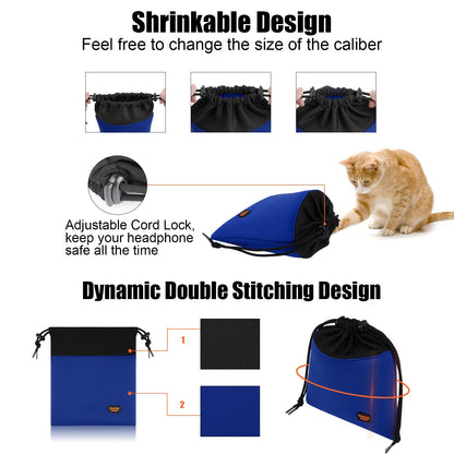 Desing Wish Lightweight Headphone Storage Bag, Portable Headset Carrying Pouch Headphone Case Bag Soft Travel Pouch for Over-Ear Headphones/Gaming Headsets/Neckband Earbuds (Large Blue)
