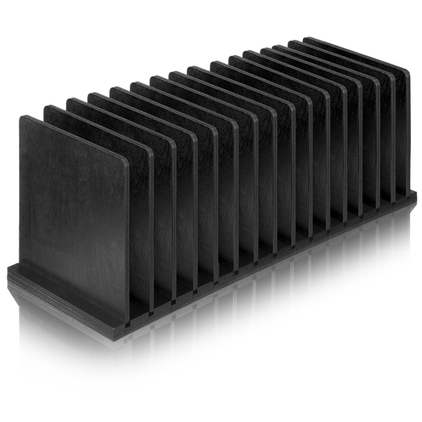 Threehoney Desk File Organizer 15 Compartments Vertical File Organizer Wood Mail Holders Countertop Letter Sorter Desktop Mail Paper Holder Folder Filing Cell Phone Document Storage Tray(Black)
