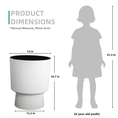 Autodaya 16.75" Tall Pedestal Planters Set of 2, Modern 2-in-1 White Terrazzo Urn-Style Flower Pots, UV-Protected Large Plant Containers for Indoor/Outdoor Garden Patio Balcony Decor