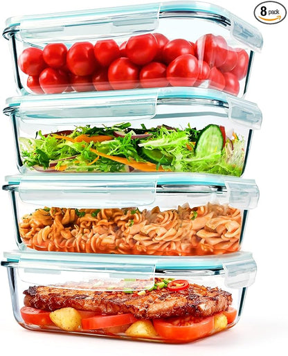 GEHE 4 Pack 52 oz Large Glass Food Storage Containers with Lids - Glass Meal Prep Containers For Baking, Storing, Airtight Lunch Container, Freezer, Dishwasher, Microwave and Oven Safe, BPA Free