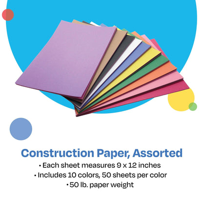Childcraft Construction Paper, 9 x 12 Inches, Assorted Colors, 500 Sheets
