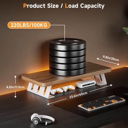 NestNeat Monitor Stand - 24 Inch Wood Monitor Stand Riser, 220 Pounds Load Capacity Desk Monitor Riser for Laptop/PC/Printer, Desktop Stands Organizer for Home Office