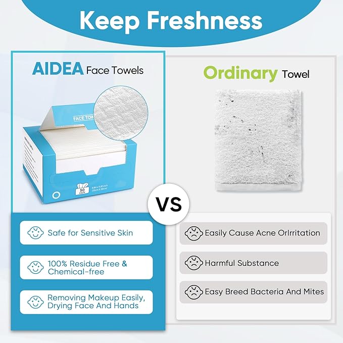 AIDEA XL Face Towels Disposable-100Ct, Clean Facial Cloths, Facial Cleansing