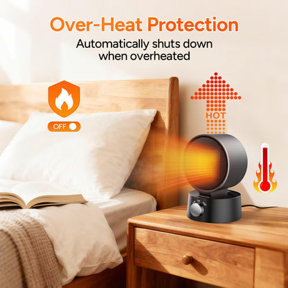 DR.PREPARE Small Space Heater for Indoor Use with Manual Tilt, 600W Electric Ceramic Heater, Portable Desk Heater for Office Bedroom, Fast Heating, Tip-Over & Overheat Protection, Mini Heater for Home