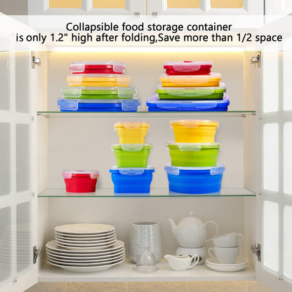 Zopeal 8 Pcs Collapsible Food Storage Containers Foldable Silicone Lunch Containers with Lids 4 Silicone Rectangle Collapsible Bowls and 4 Round Food Bowls Microwave Freezer Dishwasher Safe (Blue)