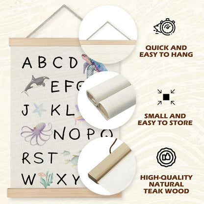 Supwhd Ocean Nursery Decor, Alphabet Numbers Ocean Animals Poster Hanger Frame, Sea Animals ABC 123 Educational Wall Decor for Nursery Kids Room Playroom Classroom Homeschool, 12x16 Set of 2