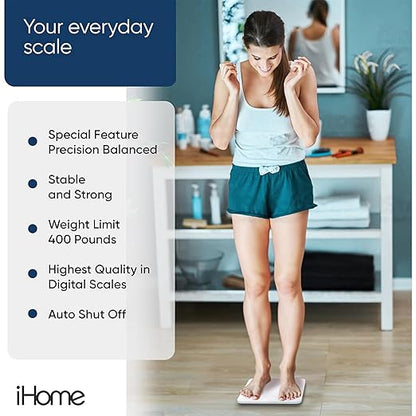 iHome Digital Scale, Bathroom Scale, Batteries Included, Scale Body Weight, Weight Scale, Digital Scale, Bathroom Scales for Weight, Digital Scales for Body Weight (White)