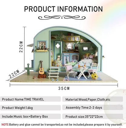 CUTEROOM DIY Miniature Wooden Caravan Dollhouse Kit with Furniture - Creative Mini Doll House Craft for Adults, Teens - Perfect Christmas Birthday Gift