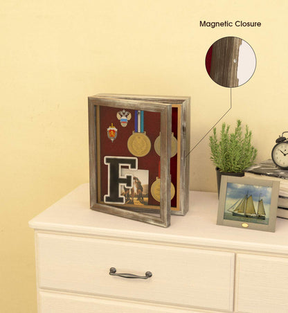 J JACKCUBE DESIGN Shadow Box Display Case 9" x 11" Memory Box Rustic Wood Frame with Linen Back Gifts Keepsakes Storage for Picture Medal Post-Card -MK577B (Small)