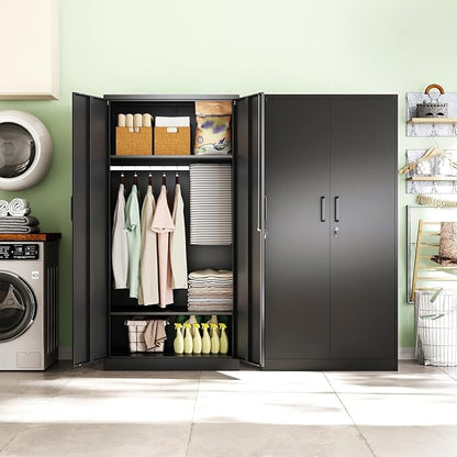 Letaya Metal Wardrobe Cabinets with Lock,Clothing Locker 72" X 36" X 18" Storage Cabinets for Home Room,Fire Department, School, Employee,Gym,Government (Black)