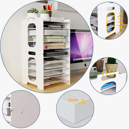 Natwind Office Stackable Paper Organizer for Desk White Desktop File Sorter Desk Organizer Letter Tray Holder Document Storage Rack for Home Office School 10-Tier