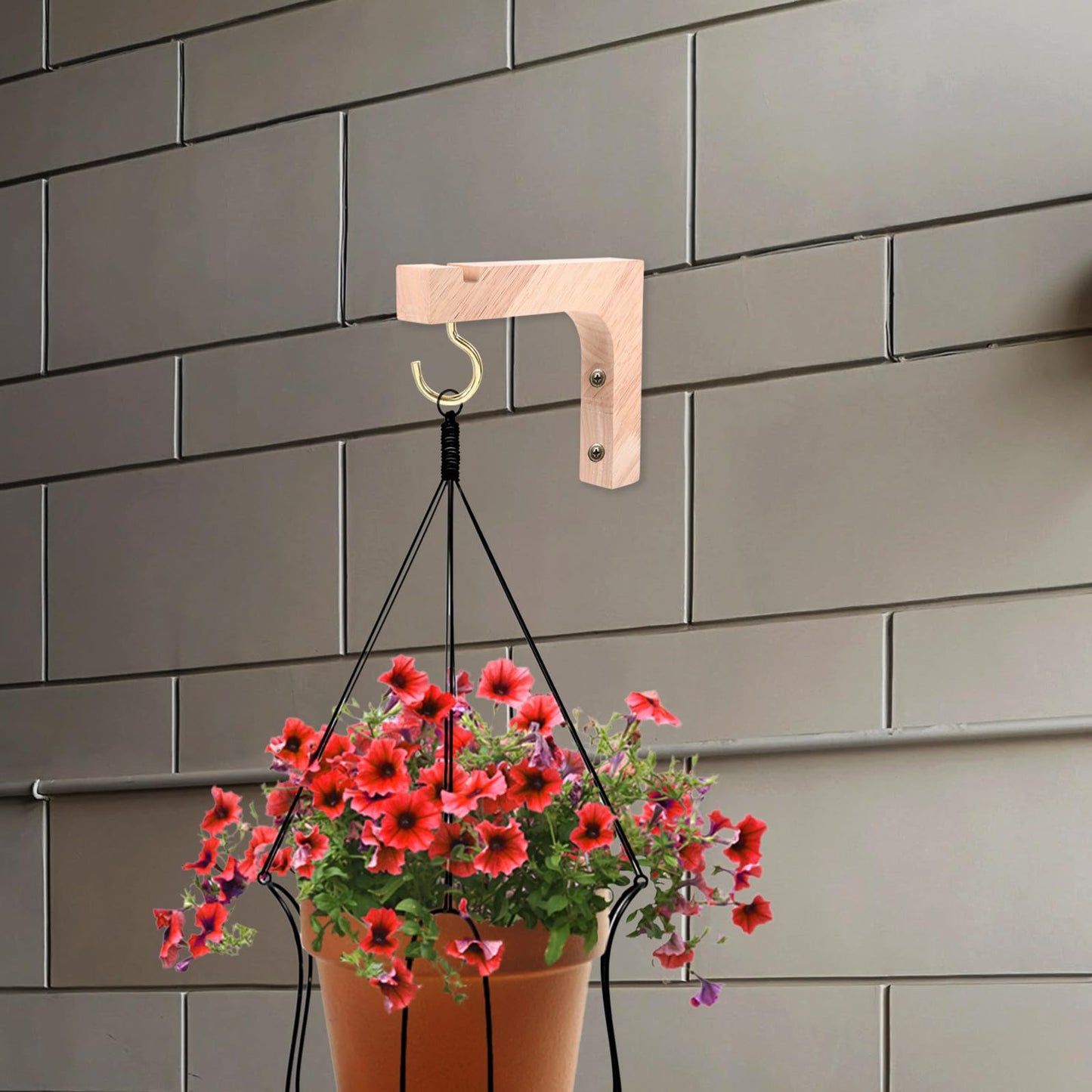 Kichvoe Wooden Plant Hanger Hooks 2pcs Heavy-Duty Wall-Mounted Indoor Plant Hanging Brackets for Flowerpots with Natural Wood Finish Suitable for Patio and Garden