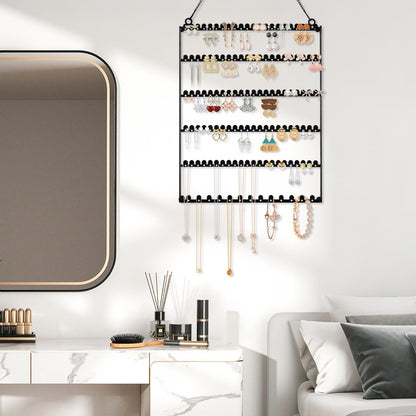 milylove 6 Tier Earring Holder Wall Mounted Hanging Earring Organizer, Earring Display Storage with 123 Holes and 129 Grooves Jewelry Organizer Tree for Stud/Hoop/Dangle Earrings Necklace（Black）